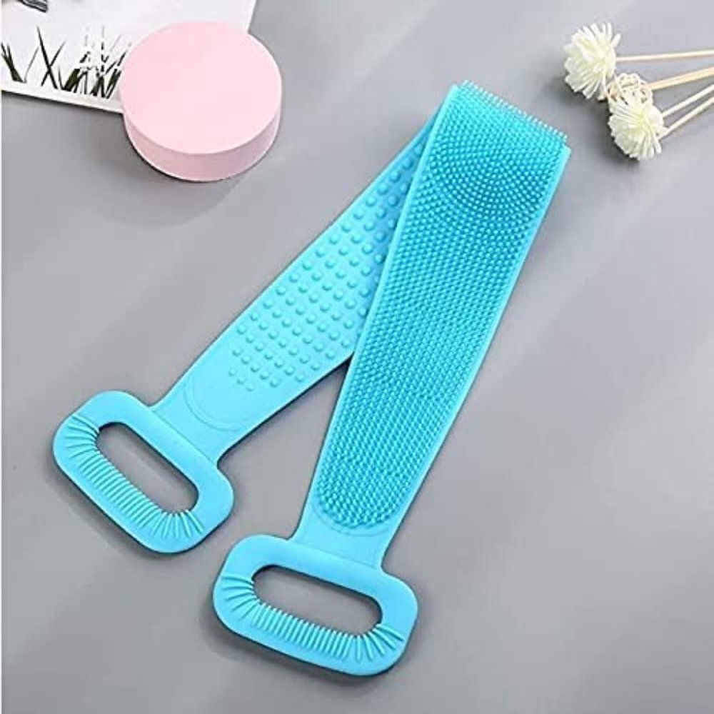 Lot of 2 X-Long Bath Scrub Brush Body Shower Silicone Back Exfoliating Belt Wash
